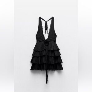 Zara Black Backless Tiered Dress xs nwot